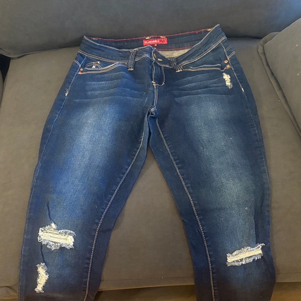 BONGO Dark Blue Distressed Skinny Jeans